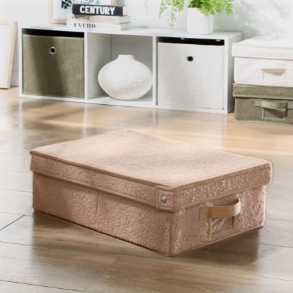 Aufbewahrungsbox mit Deckel aus Bouclé-Stoff in Beige - L31,5 cm
