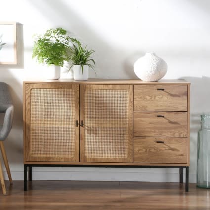 Sideboard mit 2 Türen und 3 Schubladen aus Rattan L120 cm - JAYA Jaya