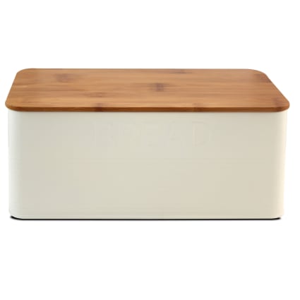 Relaxdays Boîte à Pain Couvercle Bambou, Caisse En Métal, Design Rétro