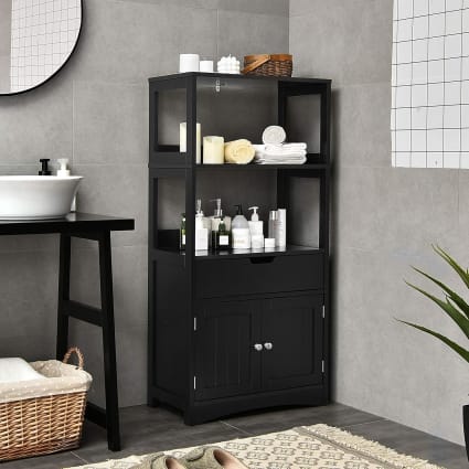 Badezimmerschrank aus Holz 60x32,5x122cm, Schwarz