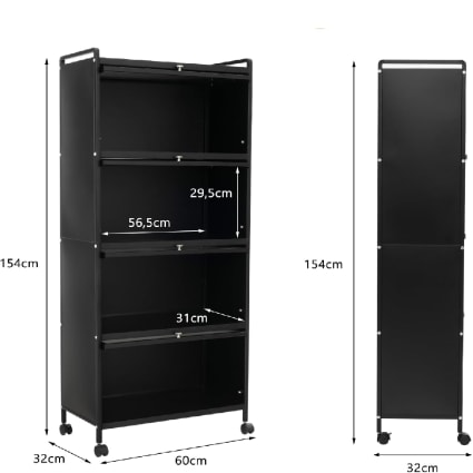 Küchenregal aus Metall 60x32x154cm, Schwarz