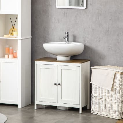 Meuble Salle De Bain Avec Vasque Céramique Intégrée - Dimensions 51x34x83 Cm, étagère Réglable, Design Moderne Blanc - 4