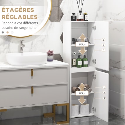Meuble Colonne Salle De Bain Blanc 30x28x170 Cm - Armoire Haute Avec étagères Réglables - Rangement Pratique