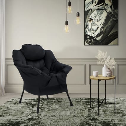 Sessel Wohnzimmer Schwarz Relaxsessel bequem mit Kopfkissen