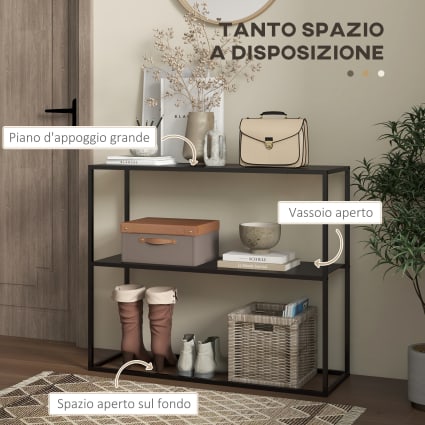 Tavolo A Consolle Mobile Con 2 Piani In Acciaio – Scaffale Da Terra 80x80x26 Cm Nero, Per Ingresso, Soggiorno O Studio