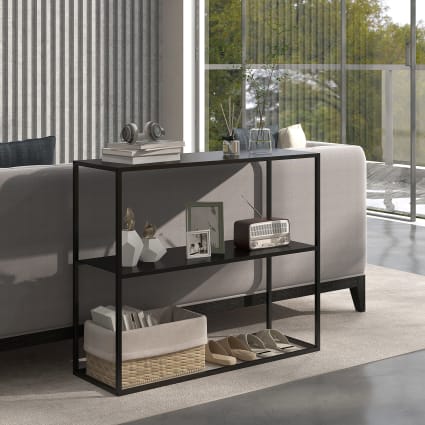 Tavolo A Consolle Mobile Con 2 Piani In Acciaio – Scaffale Da Terra 80x80x26 Cm Nero, Per Ingresso, Soggiorno O Studio