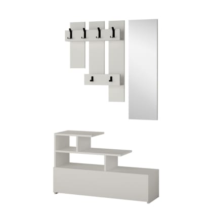 Weißer Flurmöbel mit Garderobe Stauraum und Spiegel Mesty