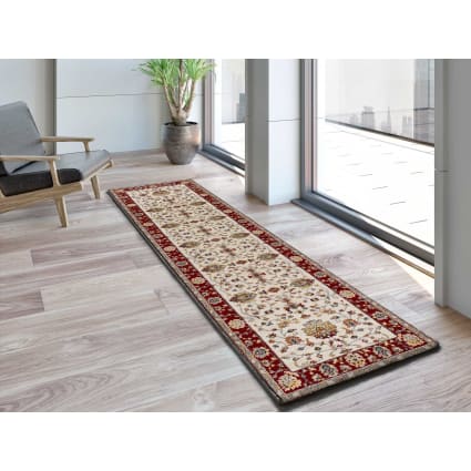 Tappeto Passatoia In Cotone Relaxdays | 70x140 Cm, Antiscivolo Con Base In Lattice, Motivo Rombi, Beige E Rosso