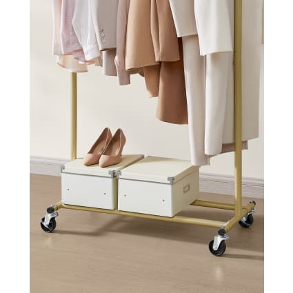 Portique Vetement Porte-vêtements Mobile Sur Roulettes - Métal Doré - Capacité 50 Kg Portant Manteau Solide