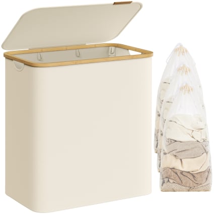 Panier à linge avec couvercle 3 compartiments 150l pliable blanc | Maisons du Monde