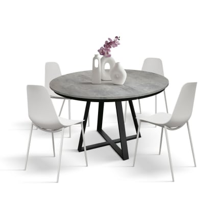 Hallowood Furniture Cullompton Set Tavolo Rotondo In Vetro + 2 Sedie In Tessuto Grigio | Tavolo Da Pranzo Per 2 Posti Con Gambe Cromate - 3