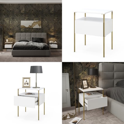 Vicco Table de Chevet Ruben, Blanc, Set de 2, Convient aux