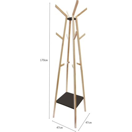 Garderobe freistehend, 12 Haken und 1 Ablage, Kiefer, 47x47x170 cm B&b home