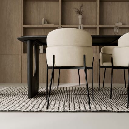 Gepolsterter Stuhl mit hoher Rückenlehne und Armlehnen beige Samy