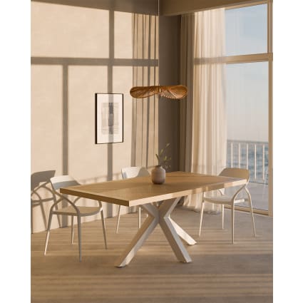 Esstisch 140 cm furnierte Eiche mit zentralem Fuß, weiß Archer