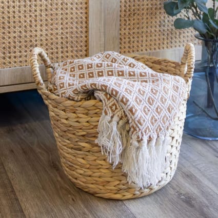 Cesto Rotondo In Giacinto D'Acqua Box And Beyond - 26x34,5x30 Cm, Con Manici, Intreccio Spesso, Portaoggetti Naturale