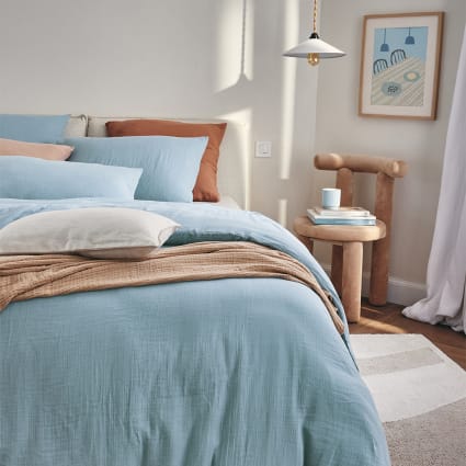Housse De Couette En Gaze De Coton ESSIX Tendresse - 260x240 Cm - Bleu Heure - 6