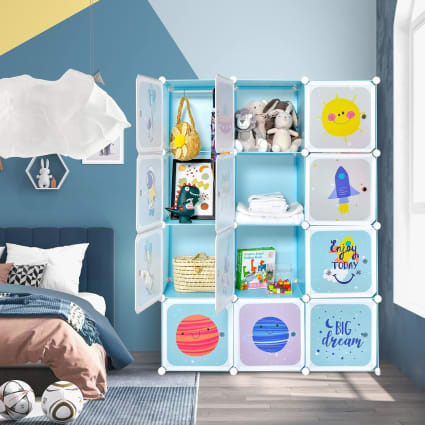 Armoire modulable pour enfant - 12 cubes DIY - Rose - H147cm