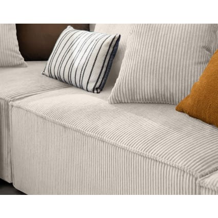 Canapé Modulaire En U Velours Côtelé Beige - 3 Places, Sans Montage, Mousse 32D, Antidérapant - Confort Maximal