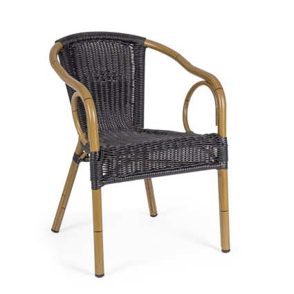 Silla con brazos de aluminio y tejido de fibra sintética negra