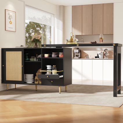 Table à Manger Extensible 120 à 180 Cm Avec Rotation 360° - Plateau MDF, Rangement Intégré - Noir/Naturel - Pour Salon, Cuisine