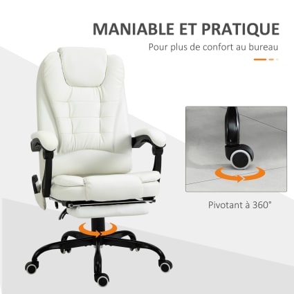 Chaise De Bureau Blanche FURNISH - Dossier Et Assise Rembourrés - Hauteur Réglable 37-49 Cm - Pivotante 360° - Sans Roulettes, Pieds Caoutchouc - Charge Max 120 Kg - 9