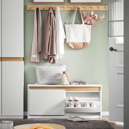 Scarpiera Con Cuscino PETKABOO In Bambù | Panca Portascarpe Per Ingresso, Corridoio, Con Seduta Imbottita, Capacità 150kg, 70x30x47 Cm