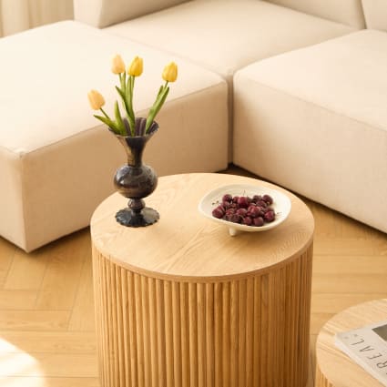 Table Ronde JZGORC Lot De 2 Tables Basses Rondes, Table D'appoint De Salon En Table Basse Bois