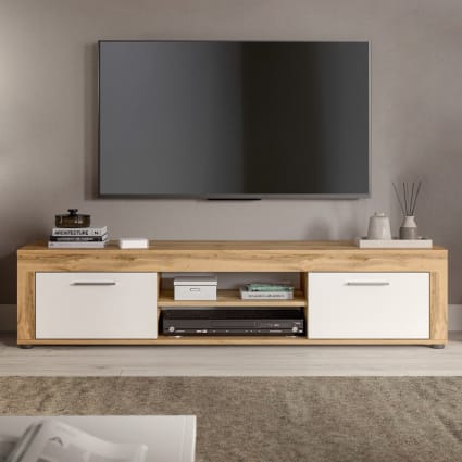 HOGAR24 ES Mueble TV 130 Cm - Organiza Tu Salón Con Estilo Blanco Y Roble Canadian, Almacenaje Para Dispositivos Electrónicos