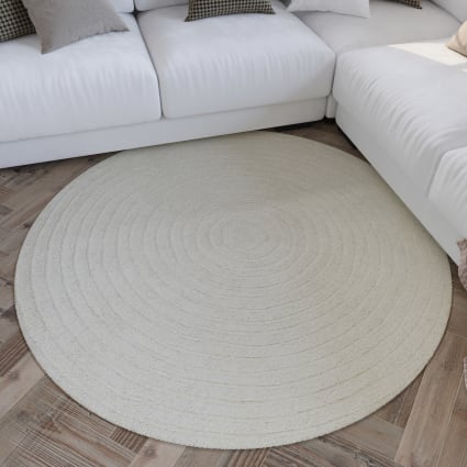 Runder Teppich aus reiner Wolle handgetuftet 180 cremefarben Hamptons nineteen