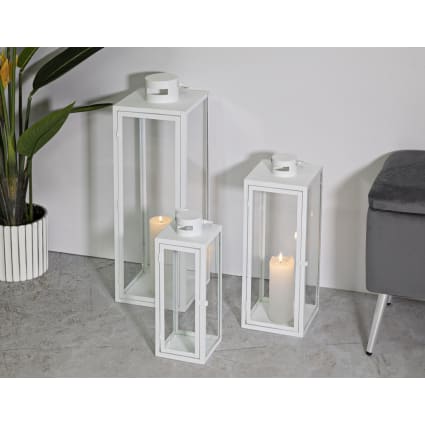 Lanternes jardin extérieur à poser bougie ancienne bois blanc 56-36cm