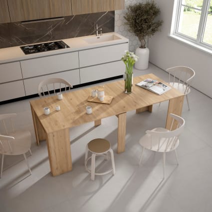Skraut Home Consolle Allungabile 180 Cm – Tavolo Da Pranzo Moderno, Nero, Gambe In Legno, Fino A 8 Posti