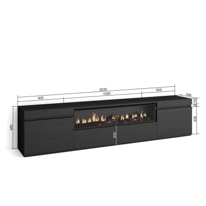 Meuble TV Avec Cheminée Électrique 180 Cm - Noir, 2 Étagères, Design Moderne Pour Salon