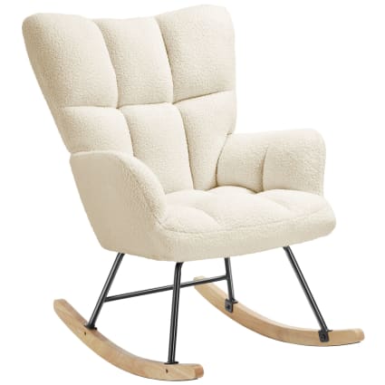 Fauteuil à bascule assise rembourré tissu en velours teddy crème Homcom | Maisons du Monde