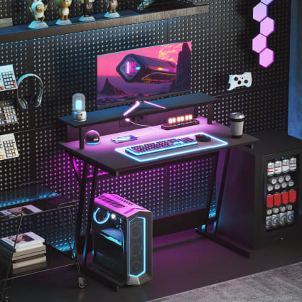 Scrivania Da Gaming Led Con Prese E Ripiani, 120x50x75 Cm, Reversibile, Con Supporto Monitor E Luci RGB - 2