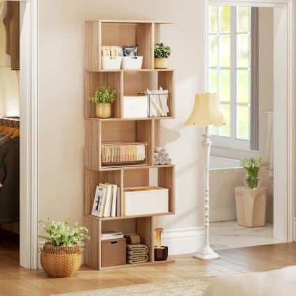 Homcom Libreria Di Design Moderno 4 Ripiani Legno Naturale E Bianco, 60x24x148cm - Foto 6