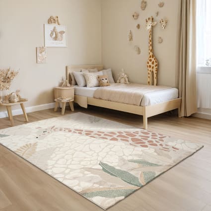 Grand Tapis Salon 200x290 Cm Fond Crème Motifs Floraux - 100% Laine - Neuf