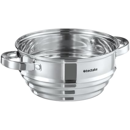 AuFranc Batterie De Cuisine 15 Pièces Inox - Avec Cuiseur Vapeur, Couvercles Verre, Tablier & Accessoires - Tous Feux