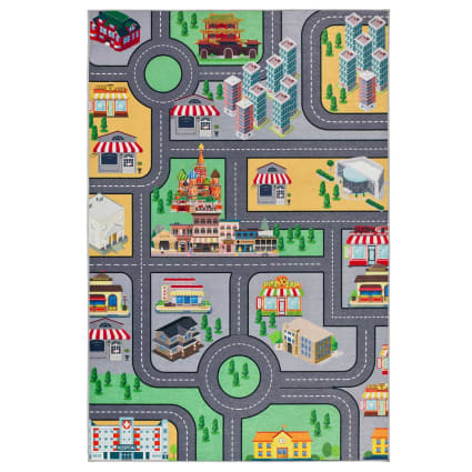 Tappeto FUN Track per bambini, strada, cittadino crema 140x190 cm
