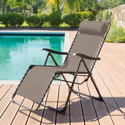 Sdraio da giardino gravità zero in acciaio e poliestere beige e