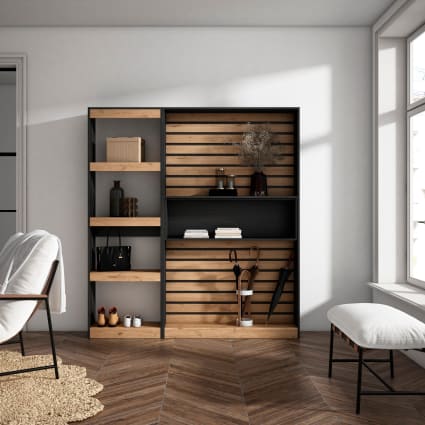 Bücherregal Holzeffekt 170x25x186cm Eiche und Schwarz Cozy