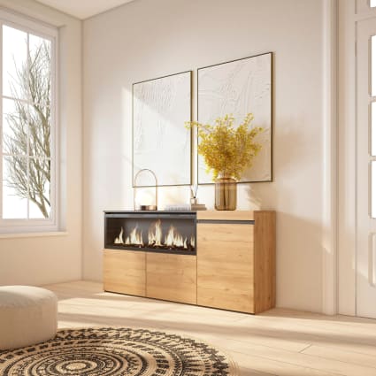 Sideboard Holzeffekt Kamin mit Feuereffekt XXL 158x35x75cm Eiche Cozy