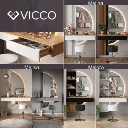 set de maquillage Sherry noir/or 120cm avec éclairage LED Vicco | noir