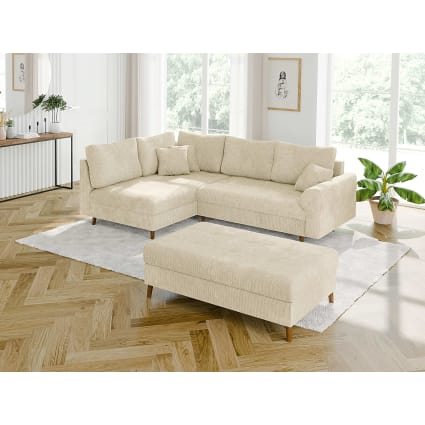 Ecksofa mit Schlaffunktion und Hocker aus Chenille-Stoff, Beige Vidar