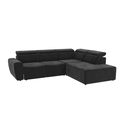 Ecksofa mit Schlaffunktion und Bettkasten aus Samt-Stoff, Schwarz