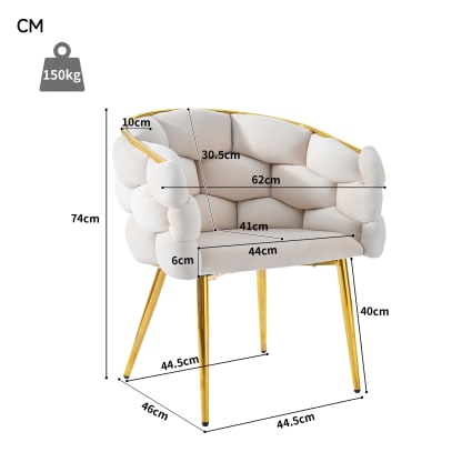 Lot De 2 Chaises De Salle à Manger Rembourrées Velours Blanc - Pieds Dorés, Accoudoirs, Dossier Ergonomique - 6