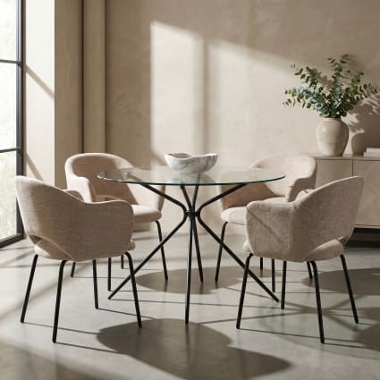 Esstisch für 4 Personen aus Glas und Metallgestell D107 cm, schwarz Silvie