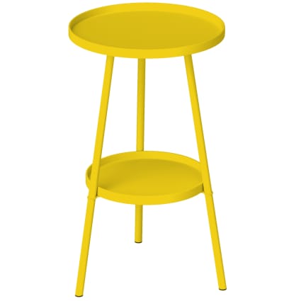 Table d'appoint ronde à 2 niveaux en métal jaune Outsunny