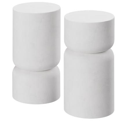 Lot de 2 tables d'appoint robuste design arrondi aspect pierre blanc