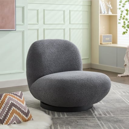 Loungesessel aus Teddy Bouclé drehbar, Grau